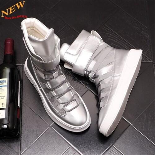 High Quality White Leather Men High Tops Punk Work Martin Shoes Web Celebrity Height Increasing Shoes zapatillas Hombre