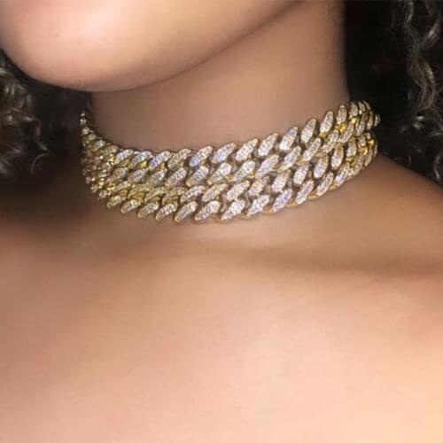 BYNOUCK Miami Cuban Rhinestone Gold/Silver Color Choker Necklace Female Bling Butterfly Tennis Chain Necklace Hip Hop Jewelry