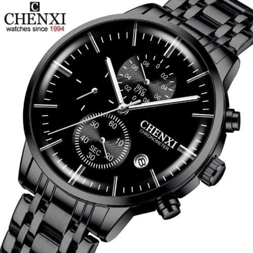 CHENXI Fashion Stainless Steel Men Watch Top Brand Luxury Sport Waterproof Quartz Wrist Watch Chronograph Date Clock Men Watches