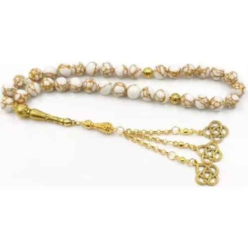 Tasbih White howlite spun gold stone Muslim Rosary 33 Paryer beads misbaha islamic misbaha Eid Gift bracelets