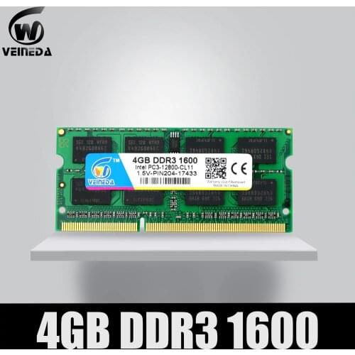 VEINEDA laptop DDR3 4gb 8gb 1333 1600mhz PC3-12800 So-dimm Ram Compatible ddr3 1333 Pddr 3 204pin For AMD Intel Laptop