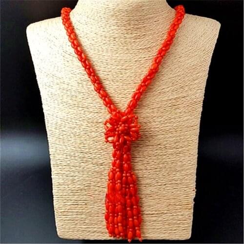 Red/orange coral long necklace 90cm wholesale beads nature FPPJ