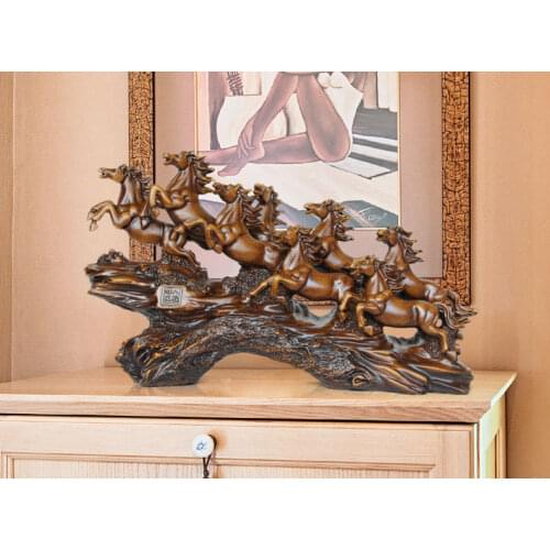 HOME SHOP OFFICE LOBBY DECORATION BUSINESS MONEY DRAWING GOOD LUCK PROPITIOUS SUCCESS 8 RUNNING HORSES FENG SHUI ART STATUE