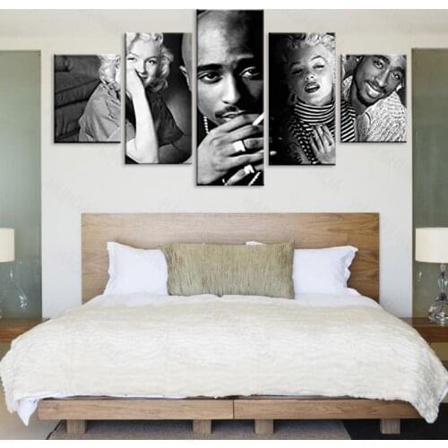 U.S.Shipment 5 Pieces 2Pac Makaveli Tupac Amaru Shakur Marilyn Monroe character canvas painting wall art living room decor frame