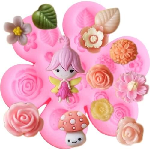 Flower Fairy Rose Leaf Silicone Mold DIY Baby Birthday Fondant Cake Decorating Tools Chocolate Candy Polymer Clay Resin Moulds