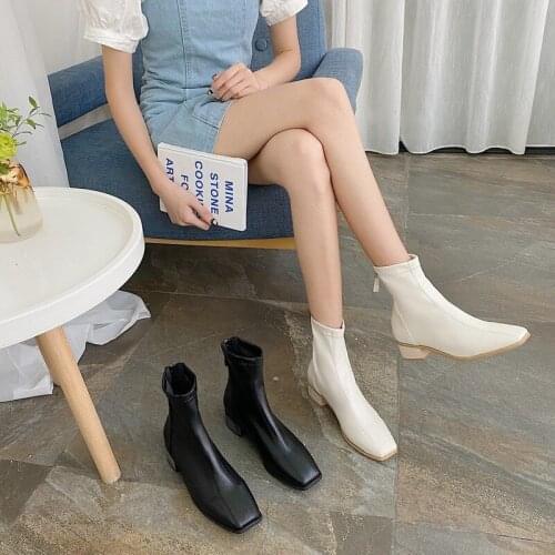 GOOHOJIO 2020 Autumn Square Heel Breathable Ladies Shoes All-match Zipper Womens Boots Non-Slip Temperament Ankle Boots Women