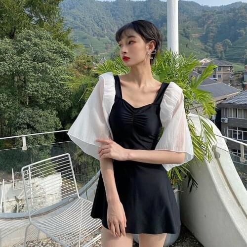 Korean Bathing Suit Trendy Swimsuit Women 2021 Plus Size Beach Bikinis Lovely Swimming Suit For Ladies Swimwear With Sleeve Cute