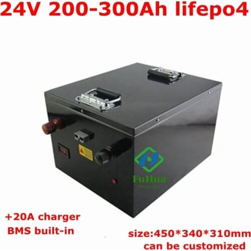 24V 220ah 230ah 250ah 260ah 280ah 300ah 320ah LiFepo4 lithium battery with BMS for Inverter Solar RV backup power+20A Charger