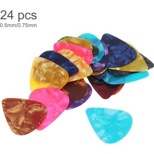 24pcs Guitar Picks 0.5mm 0.75mm Smooth Celluloid Ukulele Guitar Plectrum lightweight extremely durable Accessories with Box
