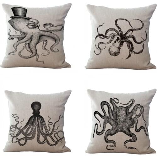 Set of 4 Octopus Decor Throw Pillow Cover Standard 18" x 18" Ocean Theme Pillow Covers Cushion Cover Pillow Shell Pillow Cases