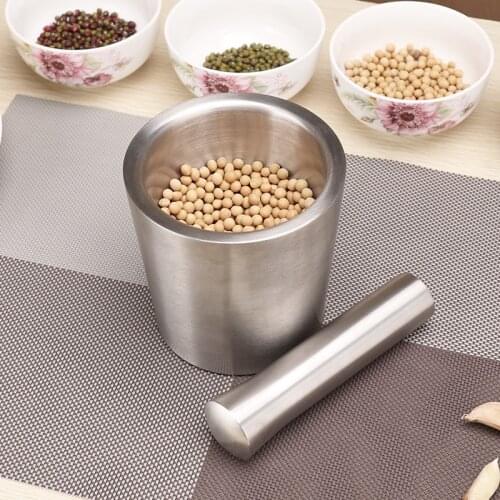 Mortar Pestle Set Stainless Steel Grinder Pills Crusher with Lid for Garlic Crushing Spices Grinding Kitchen Tools Gadgets