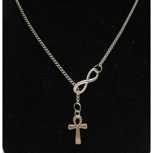 New Vintage Charms Fashion Ankh Cross & Lucky 8 Charms Pendant Necklace Protection Spiritual Jewelry Gift 1pcs