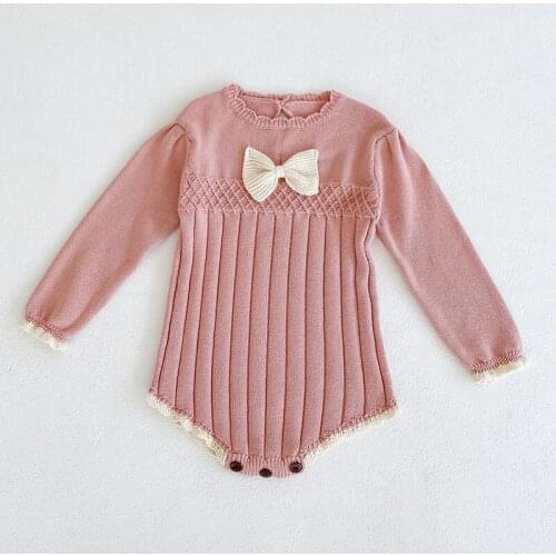 New Baby Girls Bodysuit Infant Cotton Casual Bow Newborn Knitted Sweaters Tops Autumn Toddler Girls Long Sleeve Jumpsuit