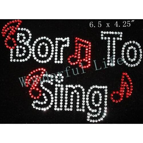 New product free shipping Cheap Price born to sing fuchsia with Rhinestone Iron On Transfer