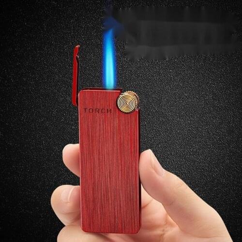 New style wire drawing super open top grinding wheel direct punching lighter blue flame inflatable windproof lighter personality