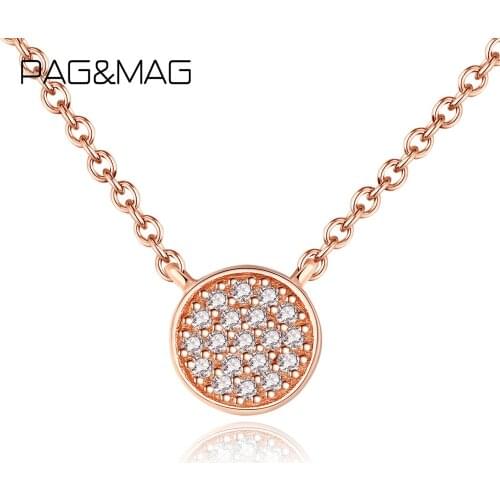 PAG&MAG Created Round Circle Micro Pave Cubic Zirconia Pendant Necklace For Women Sterling Silver 925 Charm CZ Necklace SN0077