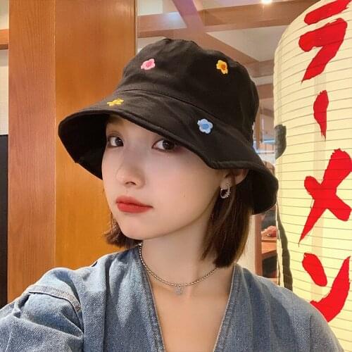 Womens Floral Embroidery Bucket Hat Summer Panama Bob Ladies Fisherman Hat Hip Hop Caps Beach Fishing Sun Hats Chapeau Femme