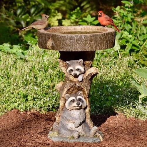 2021 hot Resin Raccoon Birdbath Polyresin Antique Garden Bird Bath For Home Garden Yard Bird Feeder Garden Decorations