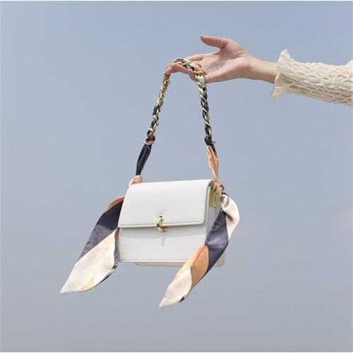 Retro silk scarf chain lock organ bag 2021 spring new texture single shoulder messenger armpit small square bag female