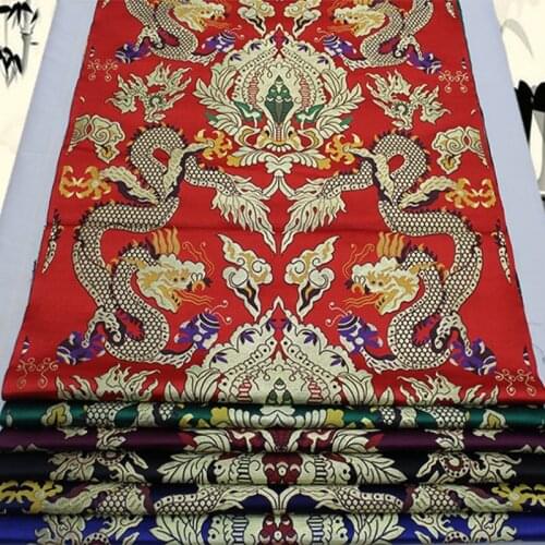 C620 Chinese Style Big Dragon Jacquard Silk Brocade Fabric Chinese Wedding Dress Fabric Buddhism Clothes Chinese Home Textile