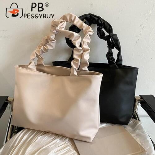 All-Match Pure Color Underarm Bags Women Zipper Pleated Strap Small Shopping Shouolder Bags PU Leather Armpit Bags