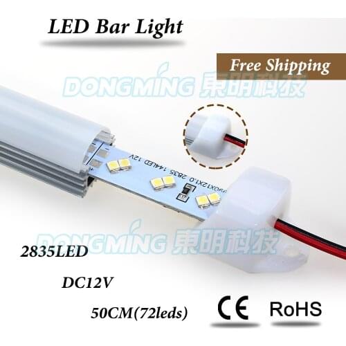 5pcs 50cm luces led strip light 2835 144leds/m double row led luces bar 12V + U groove + pc milky/clear cover For Cabinet