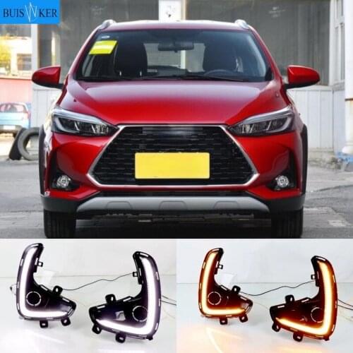 2PCS LED Daytime Running Light For Toyota Yaris 2020 2021 Dynamic Turn Yellow Signal Relay Car 12V LED DRL Day Light
