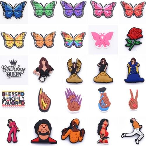 1PCS PVC Shoe Croc Charms JIBZ Boo/OMG/Black Panther Buckles Graden Shoes Accessories