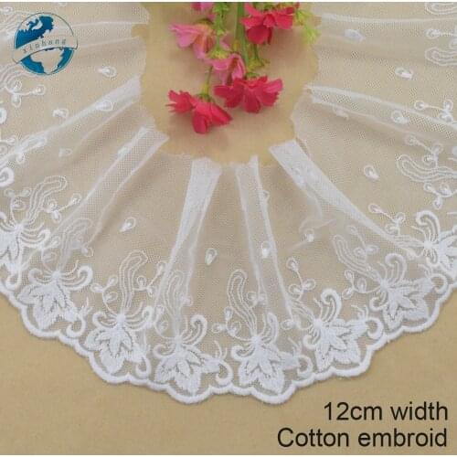 12cm wide Cotton embroid lace edge sewing ribbon guipure trim wedding lace DIY Garment Accessories french african doll lace#3955