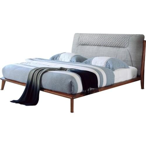 1212H209 Modern Simple Asho solid wood with stable ranked skeleton soft bed-rest large Original Nordic style bed frame
