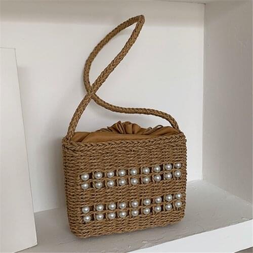 2020 New Pearl Fashion Straw Bag Hand-woven Shoulder Bags Seaside Vacation Designer Handbag Womens Shoulder Messenger Bags