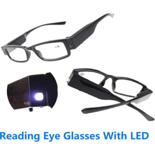 2021 Men Women Rimless Reading Glasses Square Spectacal With LED Light Black Magnification Eyewear Presbyopic Glasses +150 +200