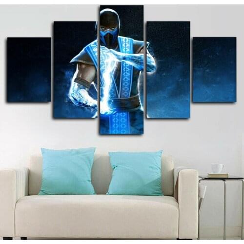 Mortal Blue Glowing Warrior Poster 5 Panel Canvas Picture Print Wall Art Canvas Painting Wall Decor for Living Room No Framed