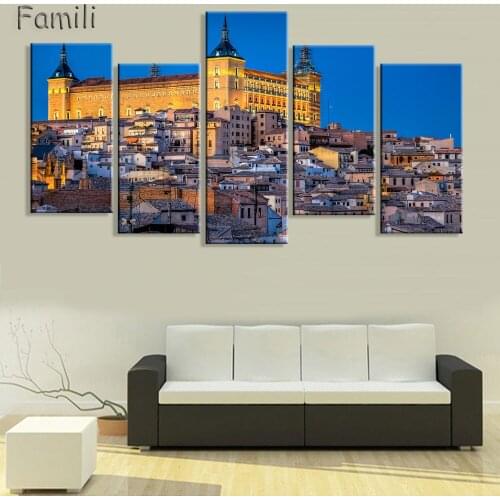 5pcs Canvas Wall Art Spain Landscape Coffee Printed Oil Painting On Canvas Wall Pictures For Living Room Decorative Pictures