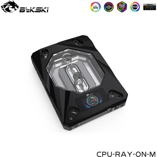 BYKSKI CPU Water Block For AMD Platform Ryzen3/5/7/ThreadRipper Black With LCD Temperature Display,12V 4PIN,5V 3PIN CPU-RAY-ON-M