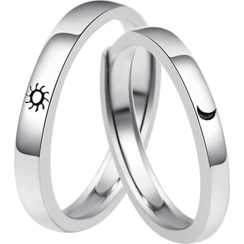 Zinc alloy Lovers Couple Rings Silver Sun moon Wedding Promise Ring For Women Men Engagement Jewelry Party Gift