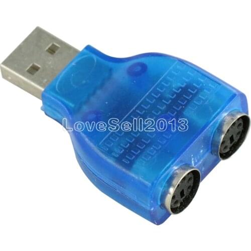 For PS/2 Mouse Keyboard USB To Dual 2 PS2 PS/2 Converter Adapter Blue 1Pc New