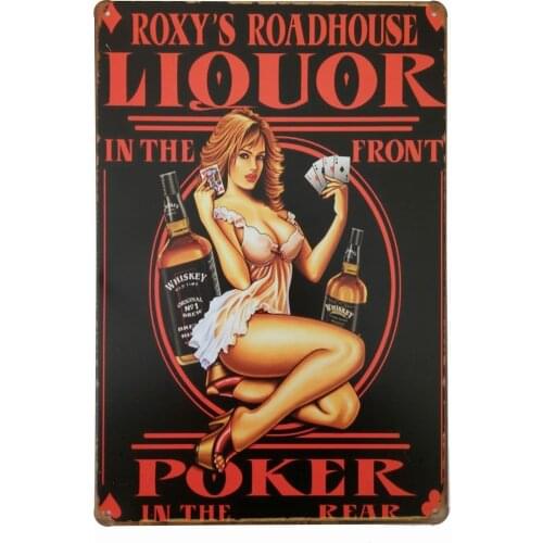 ERLOOD Whiskey Liquor in The Front Poker Pin up Girl Retro Vintage Decor Tin Sign 12 X8 Inches