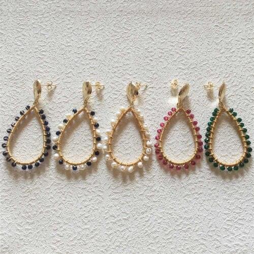 FUWO Wholesale Freshwater Pearls Drop Earrings,Gold Tone Crystal Beads Stud Earring Jewelry Gift For Women ER531 5Pairs/Lot