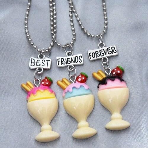 Simulated Ice Cream Cake Cup Pendant Necklace Children Best Friend BFF 2 Girls Resin Friendship Jewelry Souvenir Gifts For Kids