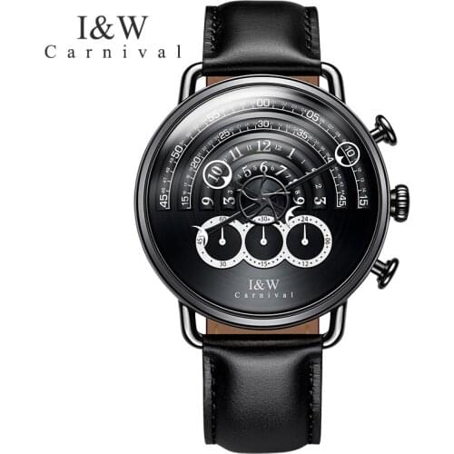 Carnival IW Luxury Brand Runway Unique Design Watches Men Chronograph Stop Watch Sapphire Clock Leather Strap relogio saat reloj