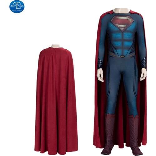 ManLuYunXiao Superhero Cosplay Costume Man of Steel 2 Cospay Jumpsuit Red Cloak Halloween Outfit Custom Made