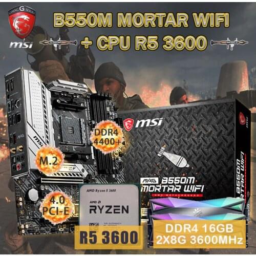 AM4 MSI MAG B550M MORTAR WIFI Motherboard + CPU AMD Ryzen 5 3600+ Ram DDR4 16Gb 3600MHz Set M.2 PCI-E 4.0 Placa-mãe Desktop B550