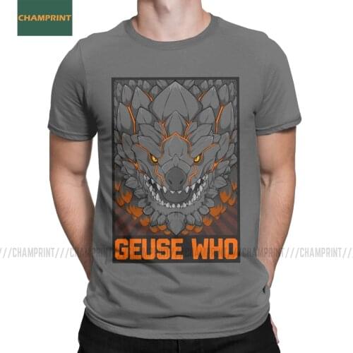 Mens Monster Hunter World Geuse Who T Shirt Cotton Dragon Hunting MHW Teostra Game Short Sleeve Tee Shirt Plus Size T-Shirt