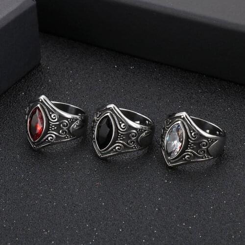 Vintage Jewelry Stainless Steel Red Stone Carved Mens Ring Personality Fashion Ring