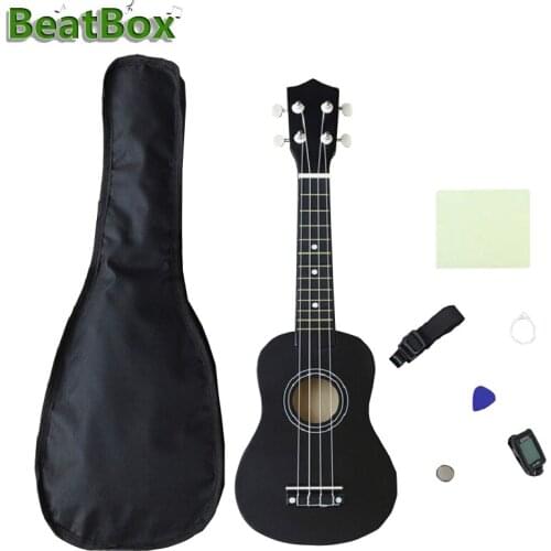 21 inch Ukulele For Beginners Uke Hawaii Bass Guitar Start Pack with Gig bag + Tuner + Pick + Strap + Cleaning Cloth Set