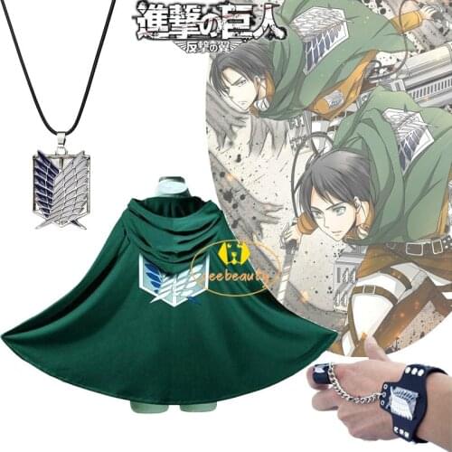 Anime Shingeki No Kyojin Scouting Legion Cosplay Costume Attack on Titan Cosplay Cloak Cape Clothes Green Cape Clothing Necklace