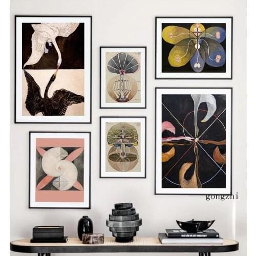 Black White Swan Abstract Animal Nordic Posters Vintage Canvas Painting and Prints Wall Art Pictures for Living Room Home Decor