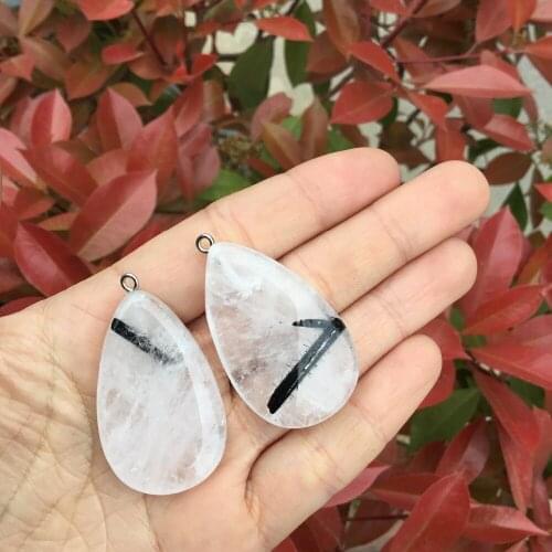 Natural Black Rutilated Quartz Crystals And Minerals Tourmaline Water-Drop Shape For Pendant