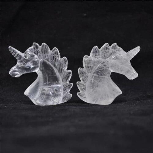 Natural Clear Quartz Crystal Unicorn Specimen Hand Carved Horse Head Figurine